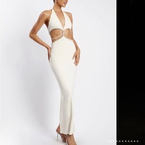 NWT Meshki XXS NICHA Diamante Cut Out Midi Dress - Bone